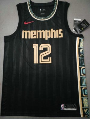 NBA 12 Morant Grizzlies 20-21 city Maillot noir imprimé